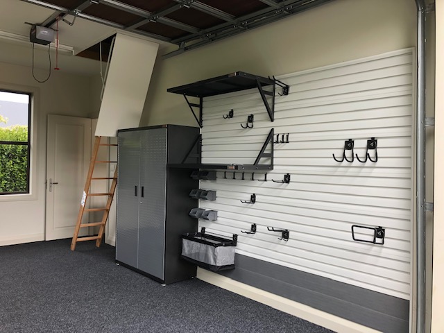 Extendable loft ladder in garage