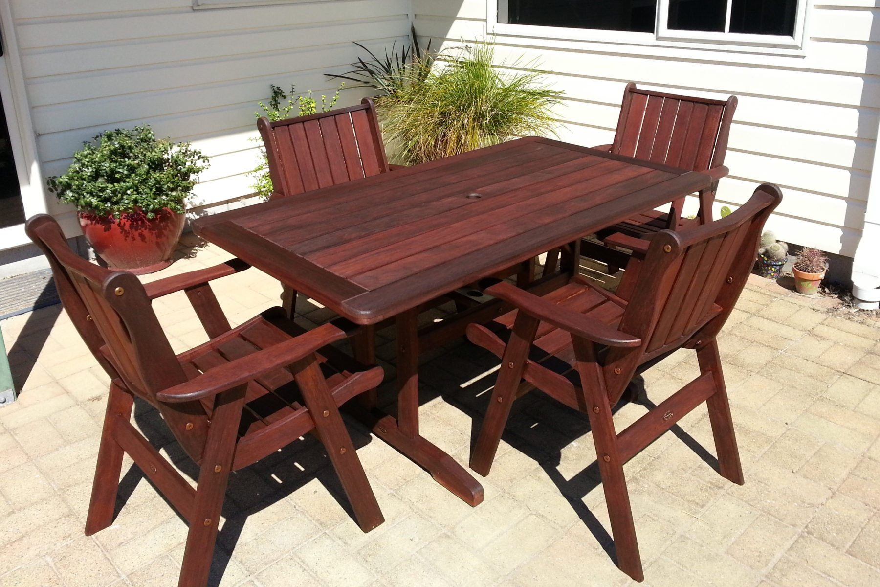 Restored deck wooden furniture