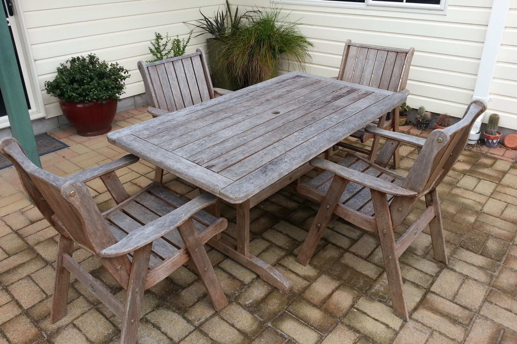 Weathered deck wooden furniture