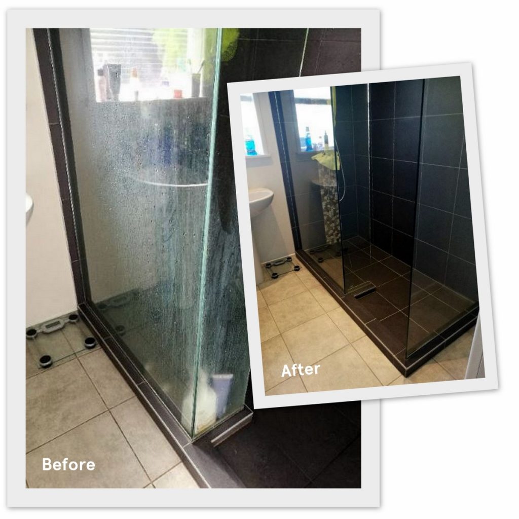 Before & after of shower glass restoration