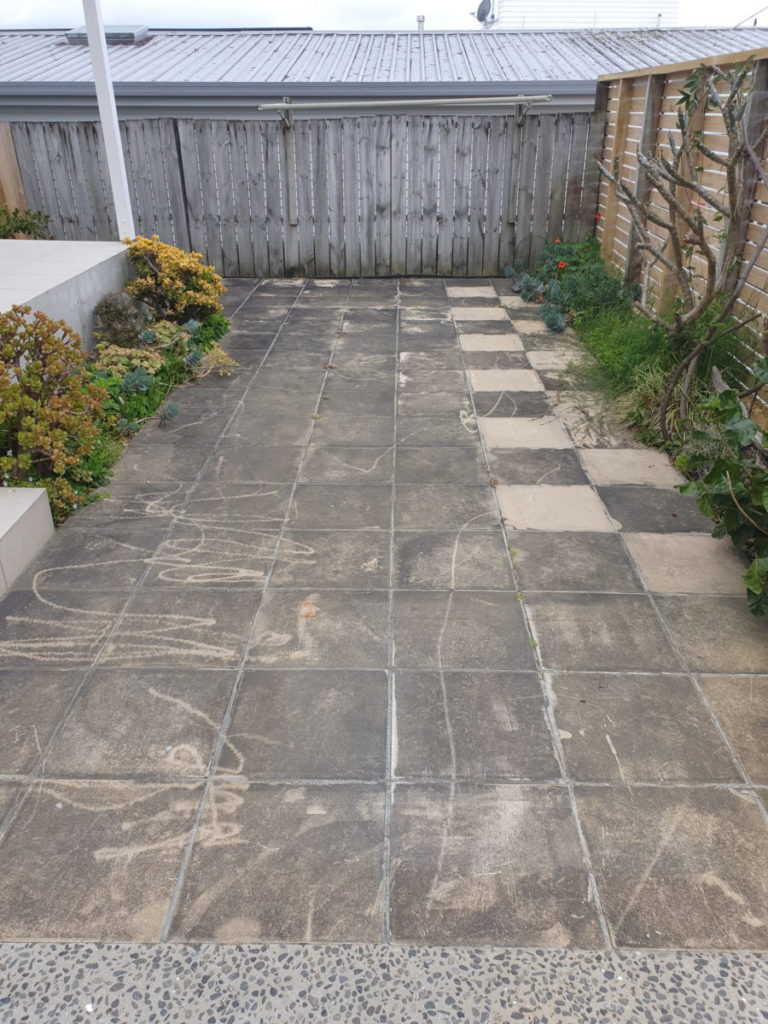Tiled patio dirty